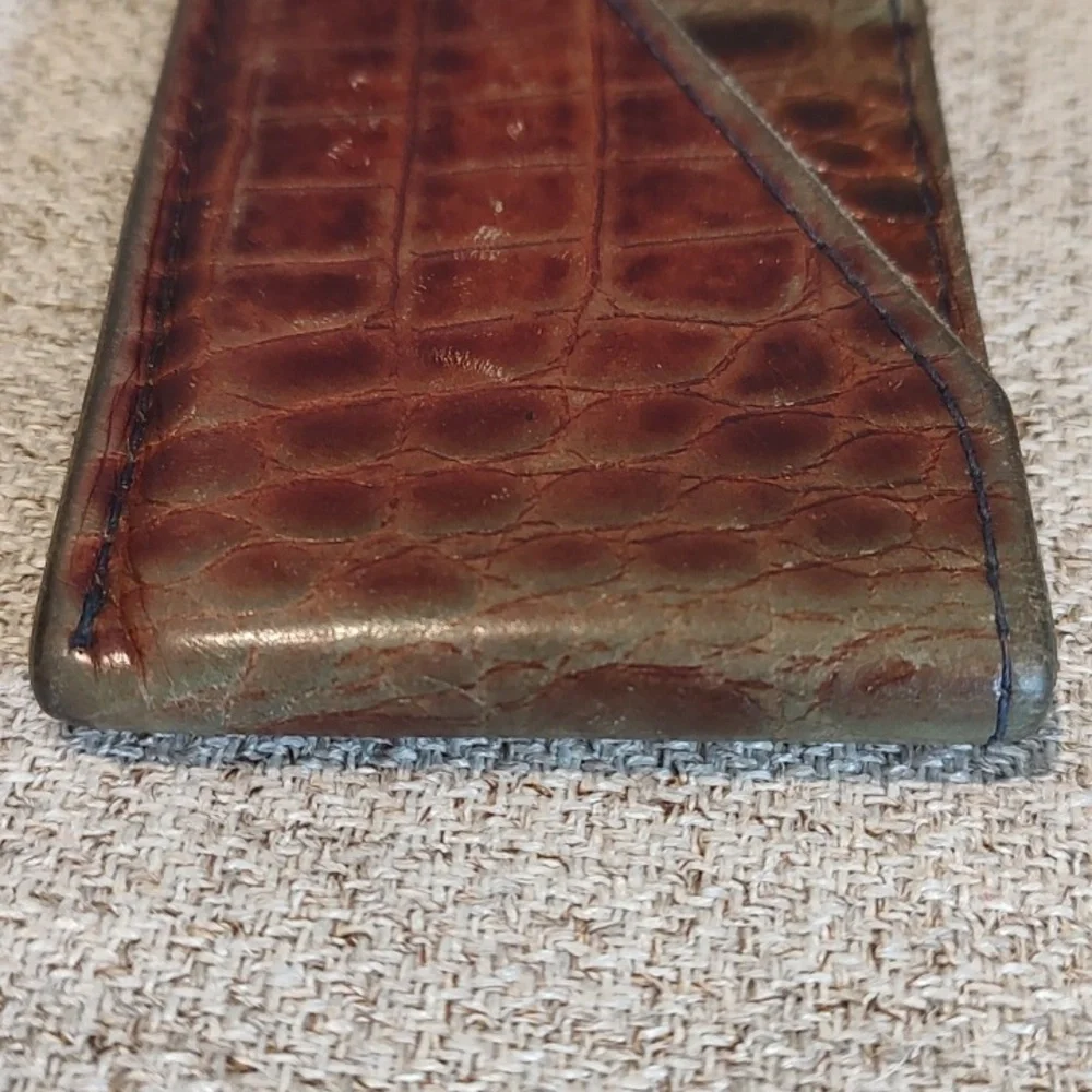 Handmade Alligator Leather Card Holder • Brown/Green•Soft Leather•Used